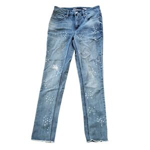 Seven7‎ High Rise Slim Straight Jeans Size 4 Distressed Paint Splatter